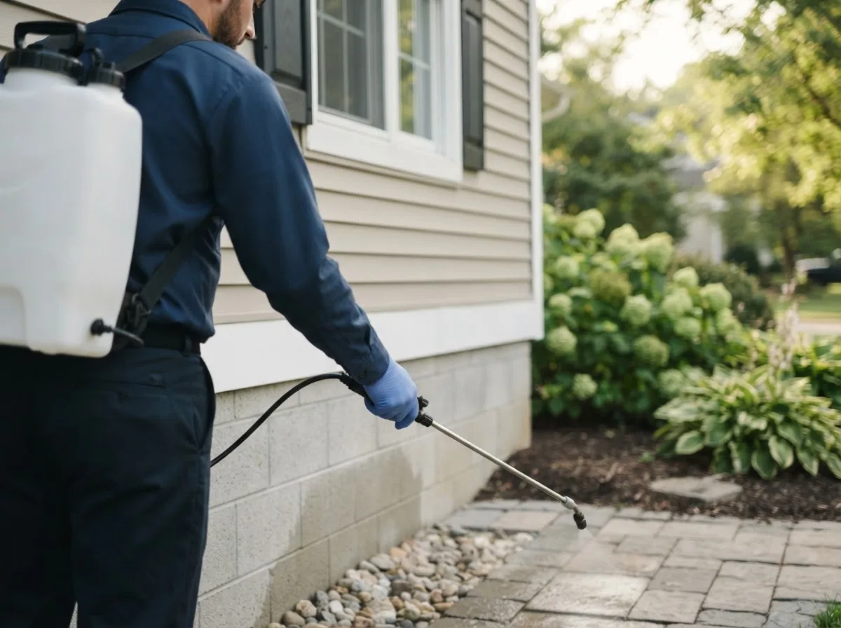 Pest control technician inspecting a home in Falls Village, CT